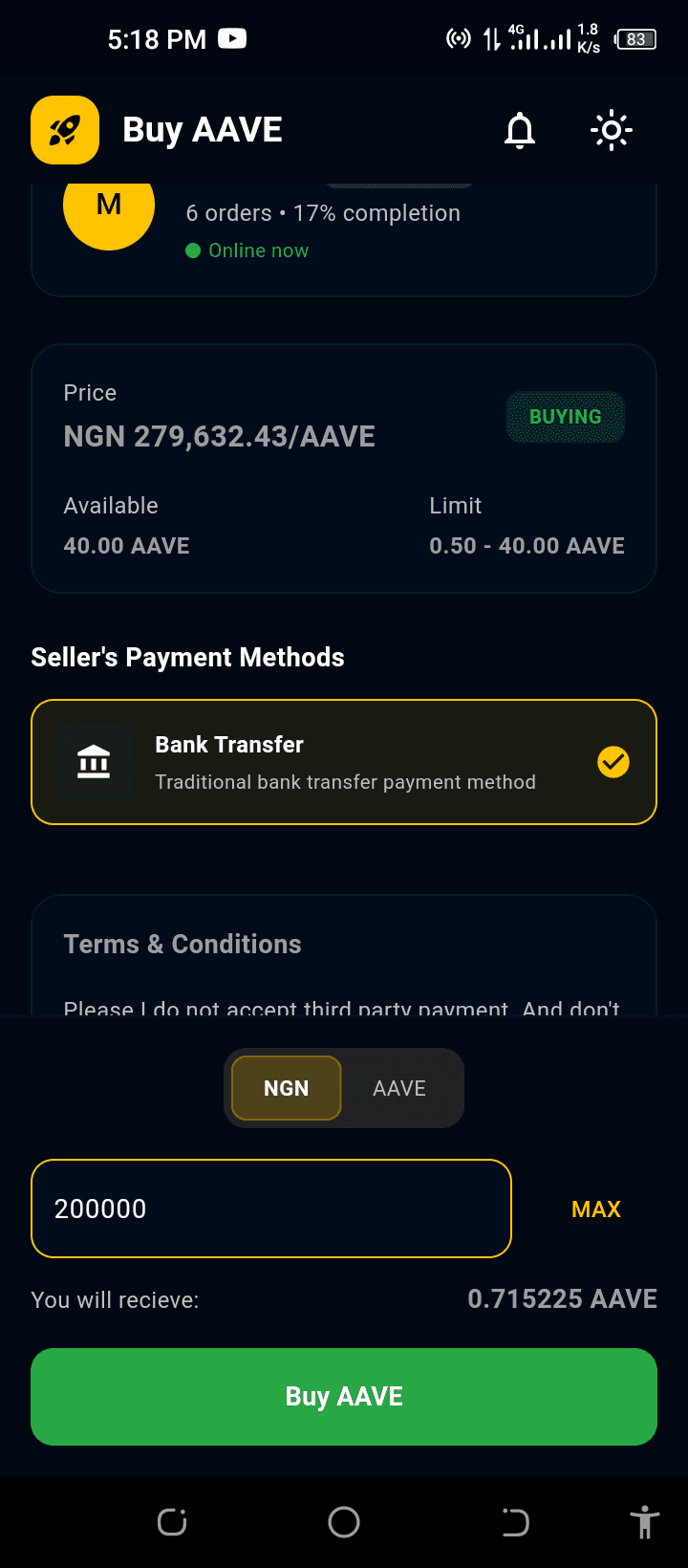 SafeJet Exchange P2P Trading Interface