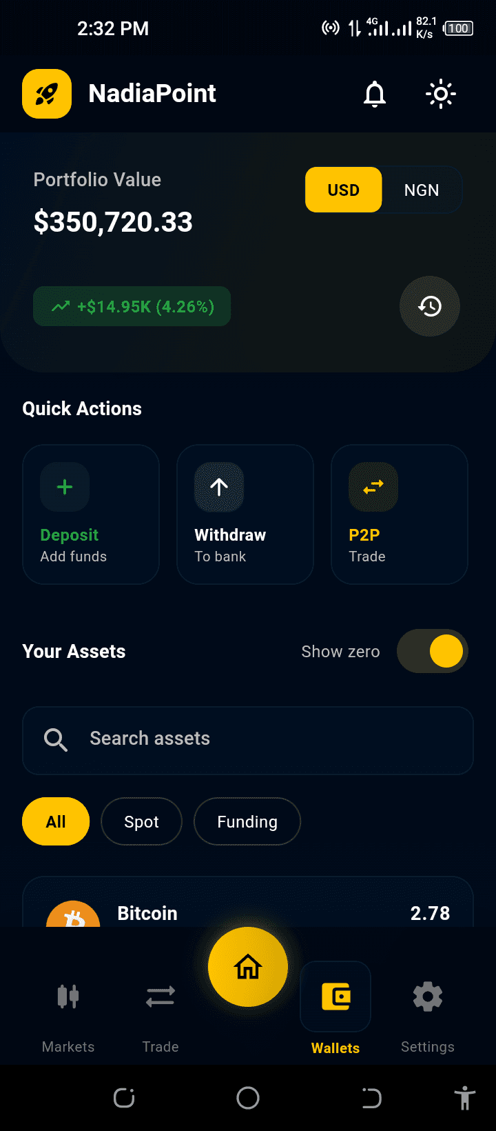 SafeJet Exchange Wallet Screen